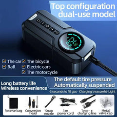 2 In 1 Portable Air Compressor Wireless Car Air Pump Power Bank Auto - VirtuousWares.Store