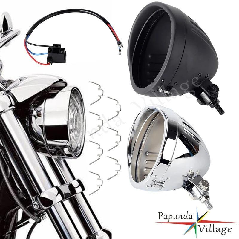 Motorcycle Lighthouse Retro Headlight Bucket Shell Steel Head Lights - VirtuousWares.Store