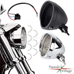 Motorcycle Lighthouse Retro Headlight Bucket Shell Steel Head Lights - VirtuousWares.Store