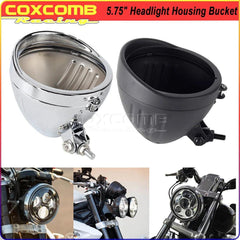 Universal Motorcycle 5.75" Round Headlight Housing Bucket With Visor - VirtuousWares.Store