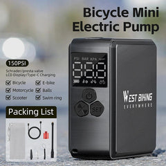 WEST BIKING Bike Pump Portable Mini Electric Air Pump 150PSI Tire - VirtuousWares.Store