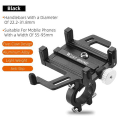 WEST BIKING Phone Holder Motorcycle Electric Scooter Cellphone Stand Aluminum Alloy CNC Smart Phone Bracket Bicycle Accessories - VirtuousWares.Store