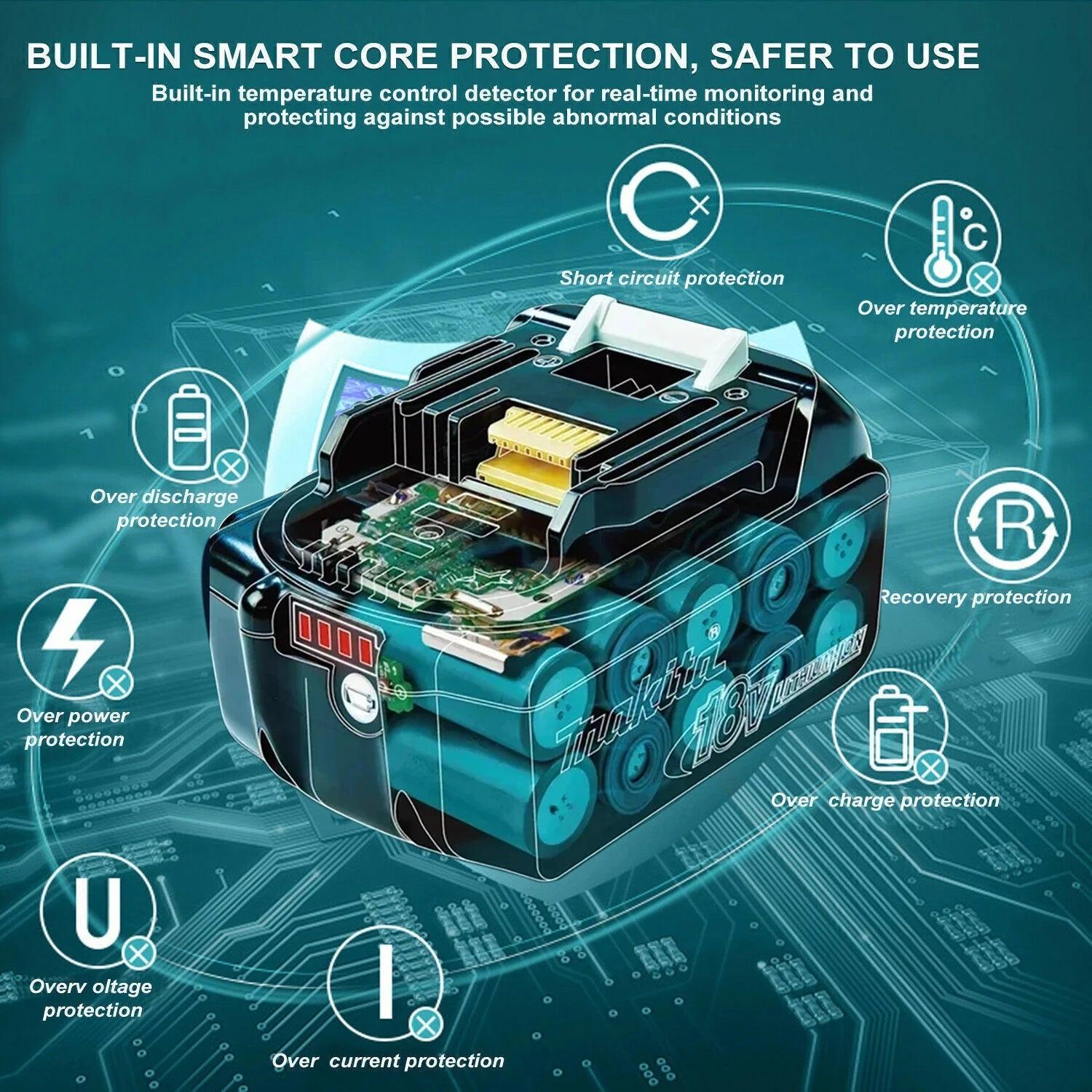 100% Original Makita 6Ah/5Ah/3Ah for Makita 18V Battery BL1830B BL1850B BL1850 BL1840 BL1860 BL1815 Replacement Lithium Battery - VirtuousWares.Store
