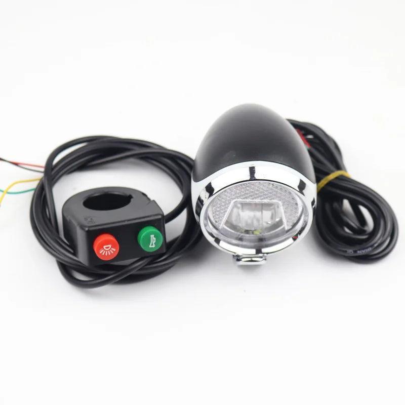 12-80V E-bike Front Lamp Light With Horn For Kugoo Electric Kick Scooter Electric Bicycle Led Headlights Cycling Part Accessory - VirtuousWares.Store