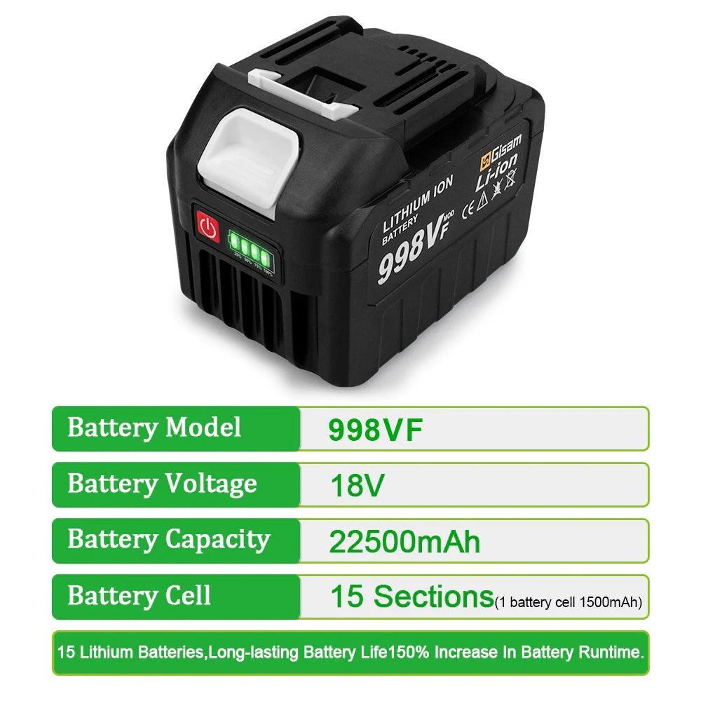 18V Rechargeable Lithium Ion Battery 22500mAh 15000mAh Lithium Battery With Battery indicator For Makita Power Tools Battery - VirtuousWares.Store