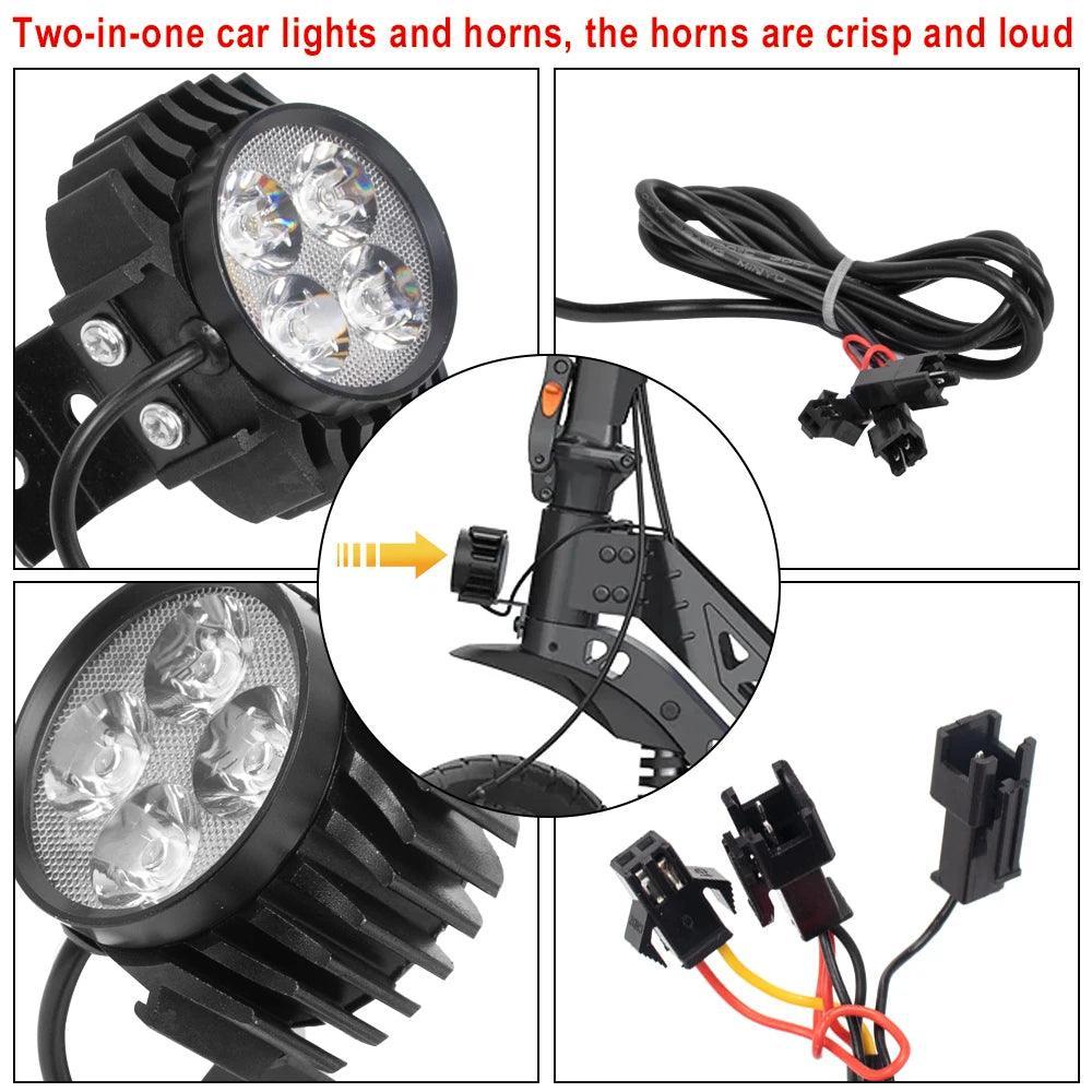 2 In 1 Led Headlights 12-80V Front Lamp Light With Horn For Kugoo M4 Pro Electric Kick Scooter Night Safety Front Light Lamp Par - VirtuousWares.Store