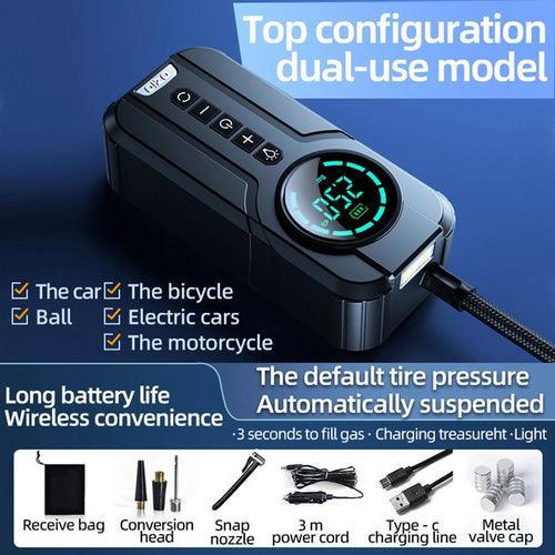 2 In 1 Wireless Portable Car Air Pump Power Bank Air Compressor Auto - VirtuousWares.Store