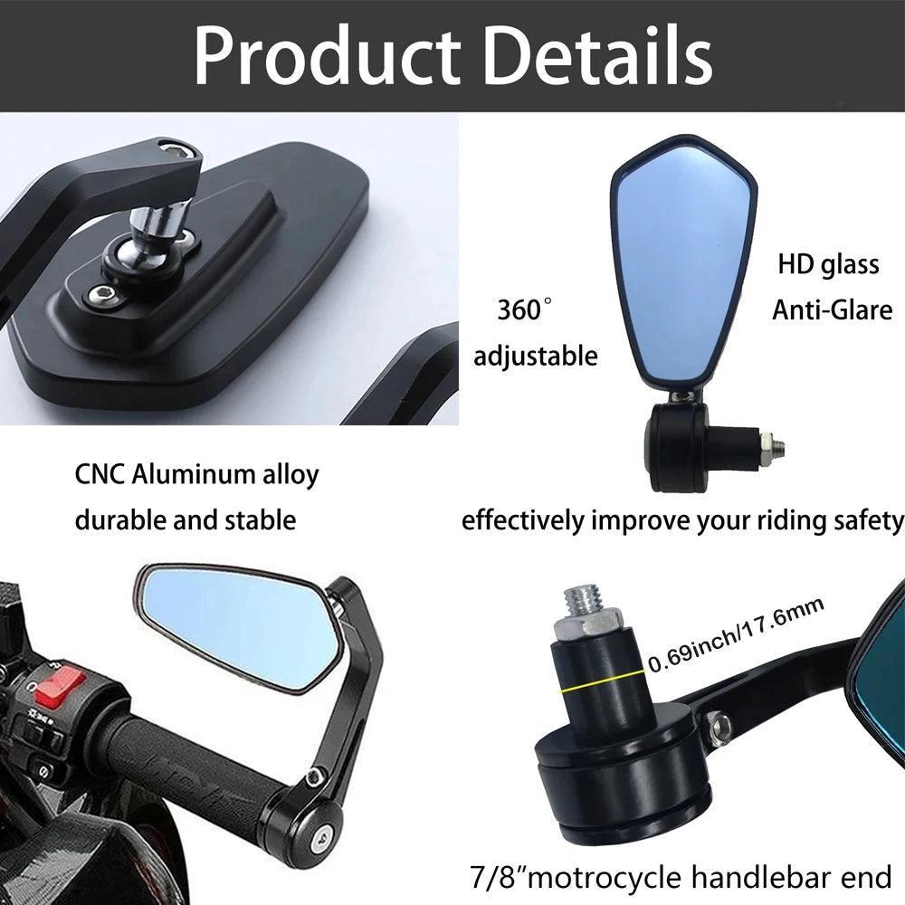 2x 7/8" 20mm Motorcycle Rear View Mirrors Anti-Glare HD Motorbike - VirtuousWares.Store
