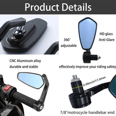 2x 7/8" 20mm Motorcycle Rear View Mirrors Anti-Glare HD Motorbike - VirtuousWares.Store