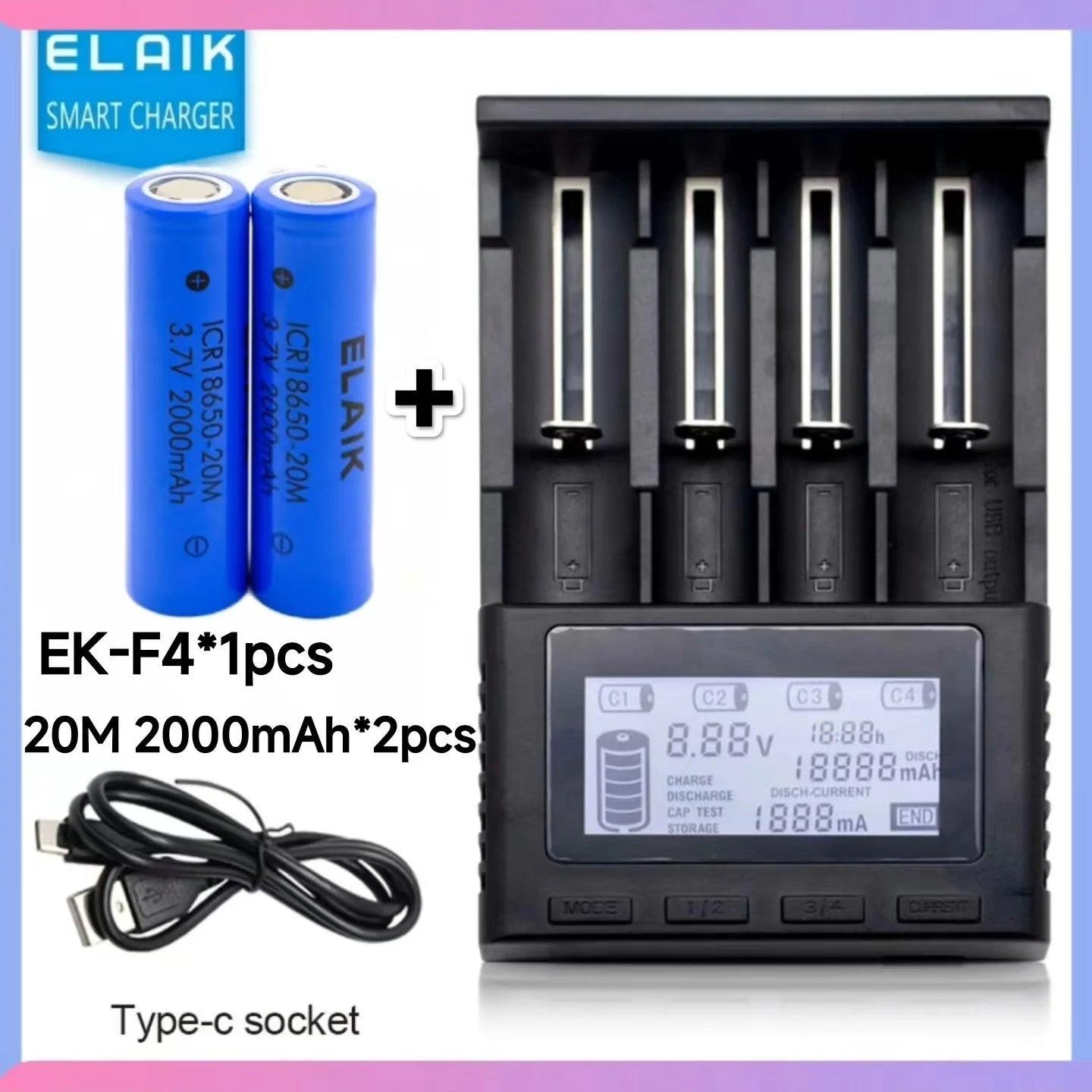 3.7V 2000mah 18650 Battery ELAIK 20M ICR18650 10A Lithium Ion Battery - VirtuousWares.Store