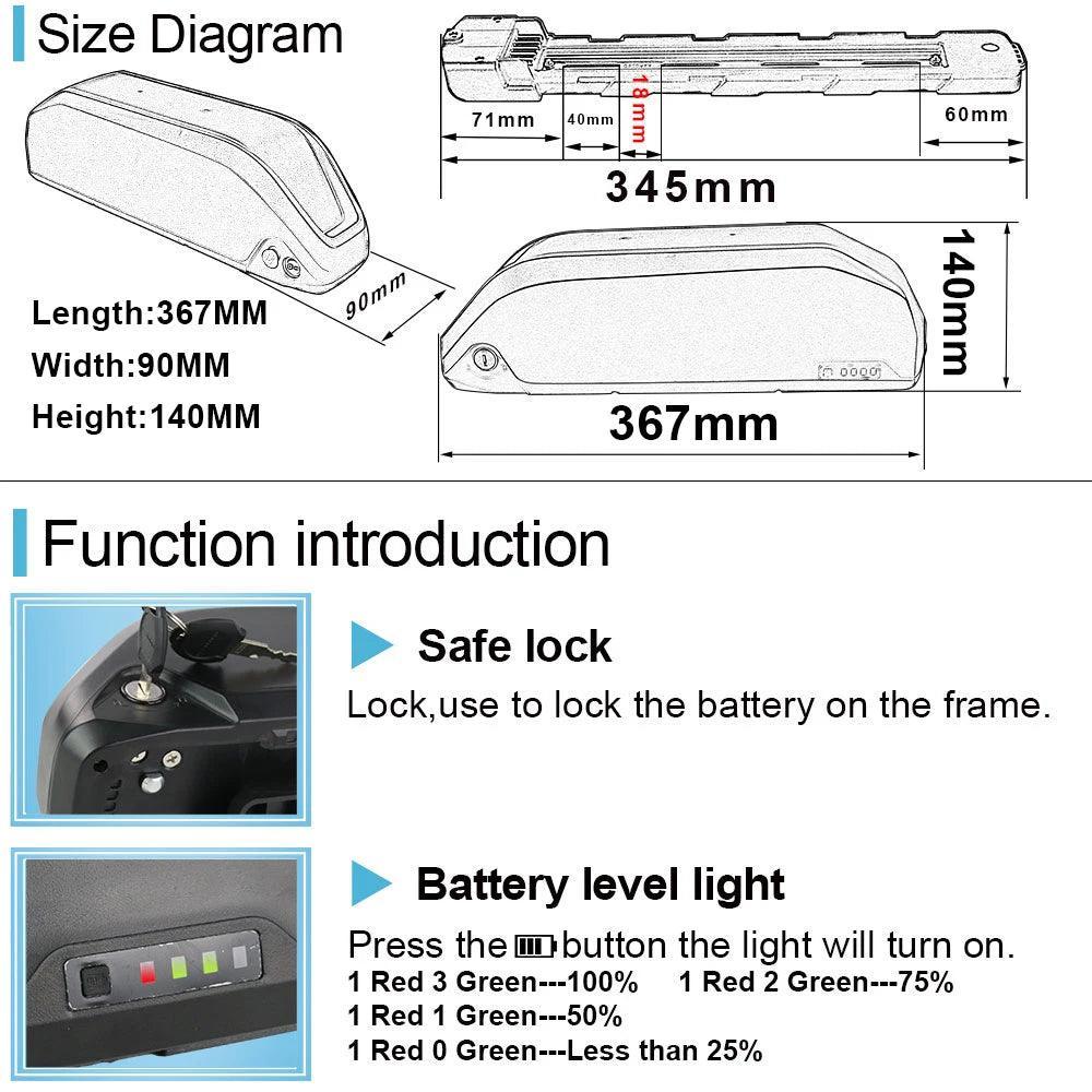 48V 52V Polly DP-9 EBike Battery 36V 21Ah Lithium Ion Batteries 52V - VirtuousWares.Store