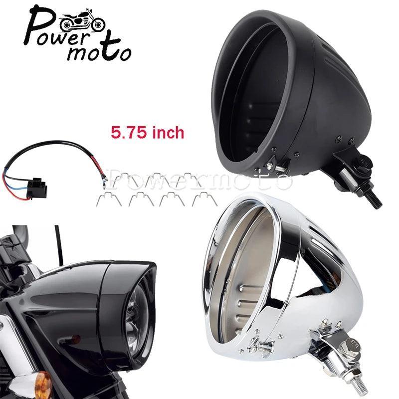 5.75 inch Motorcycle Steel Headlight Housing Bucket Lighthouse Shell - VirtuousWares.Store