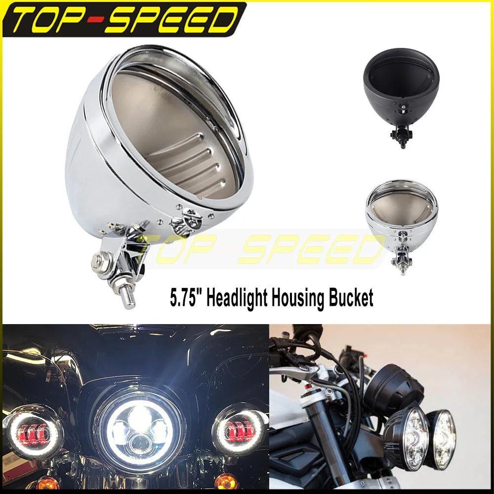 5.75" Universal Motorcycle Headlamp Housing Round Headlight Mount - VirtuousWares.Store