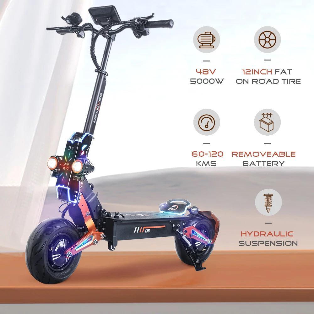 5000W Dual Motor Electric Scooter 48V 35AH Detachable Battery 120KM Long Range 12 Inch Demolition Tire Escooter for Adults - VirtuousWares.Store
