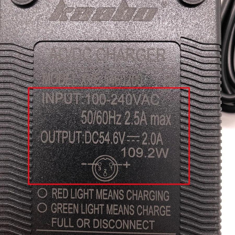 54.6V 2.0A Charger Standard Original Charging Kaabo Accessories for - VirtuousWares.Store