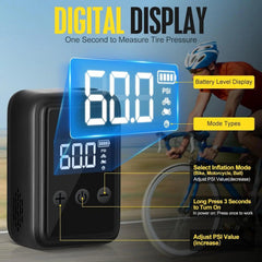 Bike Pump Electric Portable Bicycle Pump, 120 PSI Mini Tire Pump with - VirtuousWares.Store