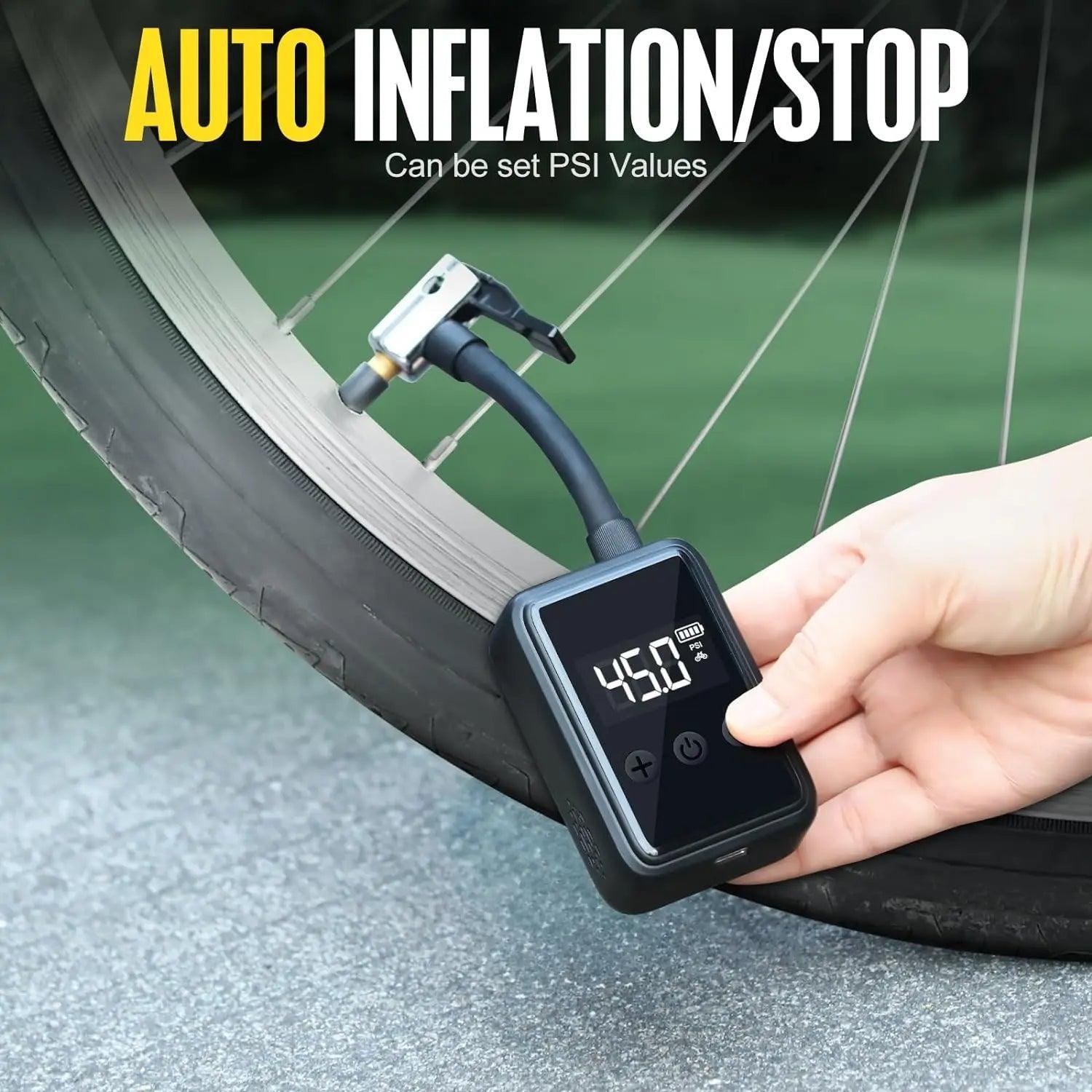 Bike Pump Electric Portable Bicycle Pump, 120 PSI Mini Tire Pump with - VirtuousWares.Store
