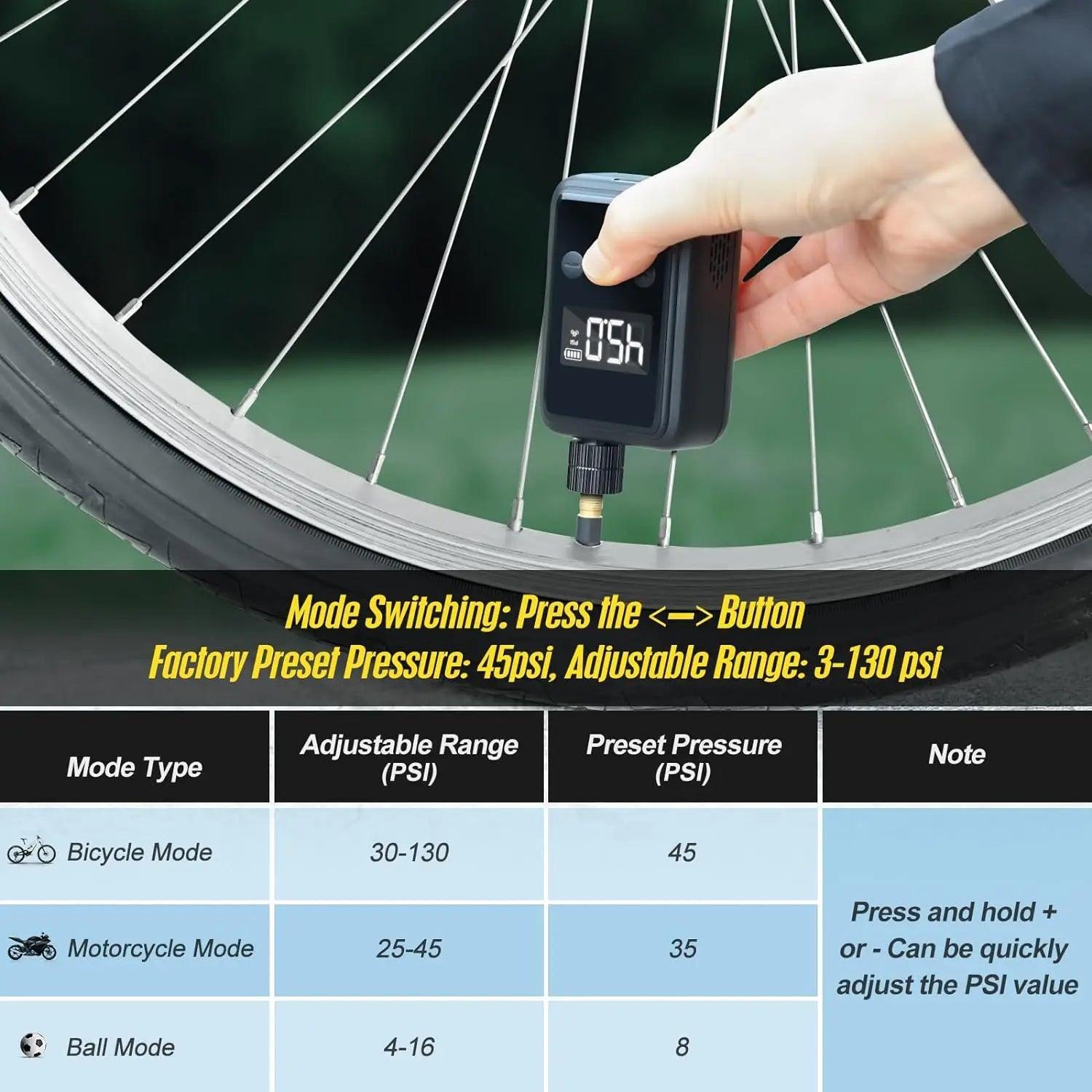 Bike Pump Electric Portable Bicycle Pump, 120 PSI Mini Tire Pump with - VirtuousWares.Store