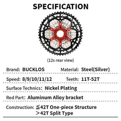 BUCKLOS Bicycle Flywheel 8/9/10/11/12 Speed Bike Cassette - VirtuousWares.Store