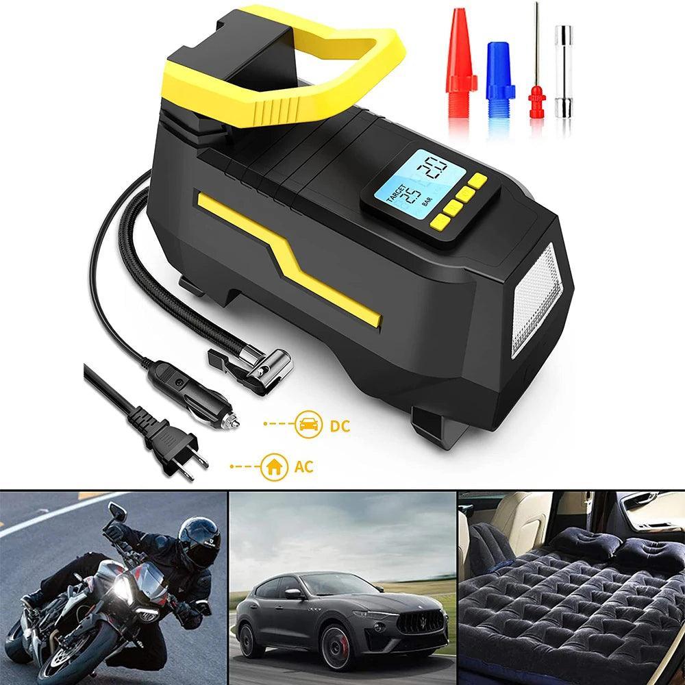 Car Tyre Inflator 110V-220V AC/DC 12V Air Compressor 2-in-1 Dual Power - VirtuousWares.Store