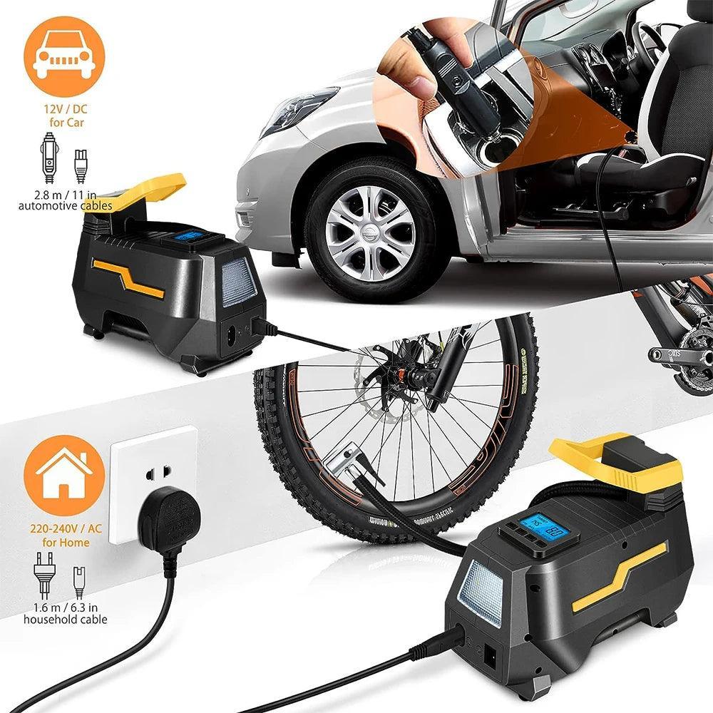 Car Tyre Inflator 110V-220V AC/DC 12V Air Compressor 2-in-1 Dual Power - VirtuousWares.Store