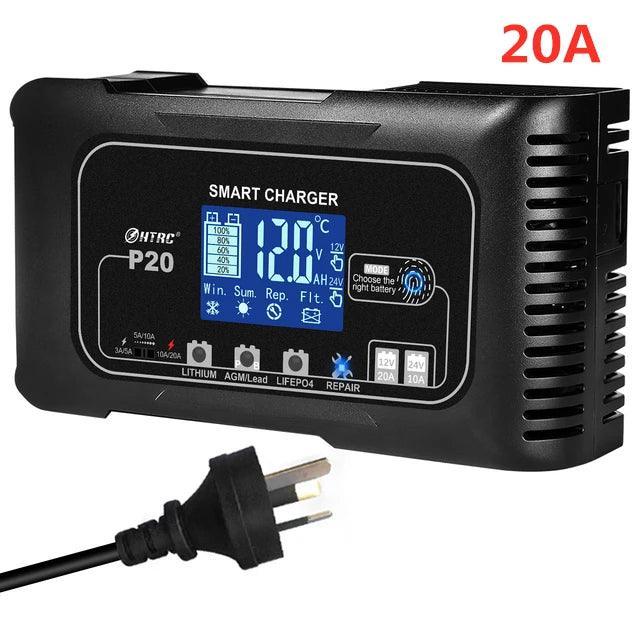 HTRC 15A/20A Smart Battery Charger Automatic Pulse Repair Charge for Lead-Acid Lithium LiFePO4 Battery Car Motorcycle Charger - VirtuousWares.Store