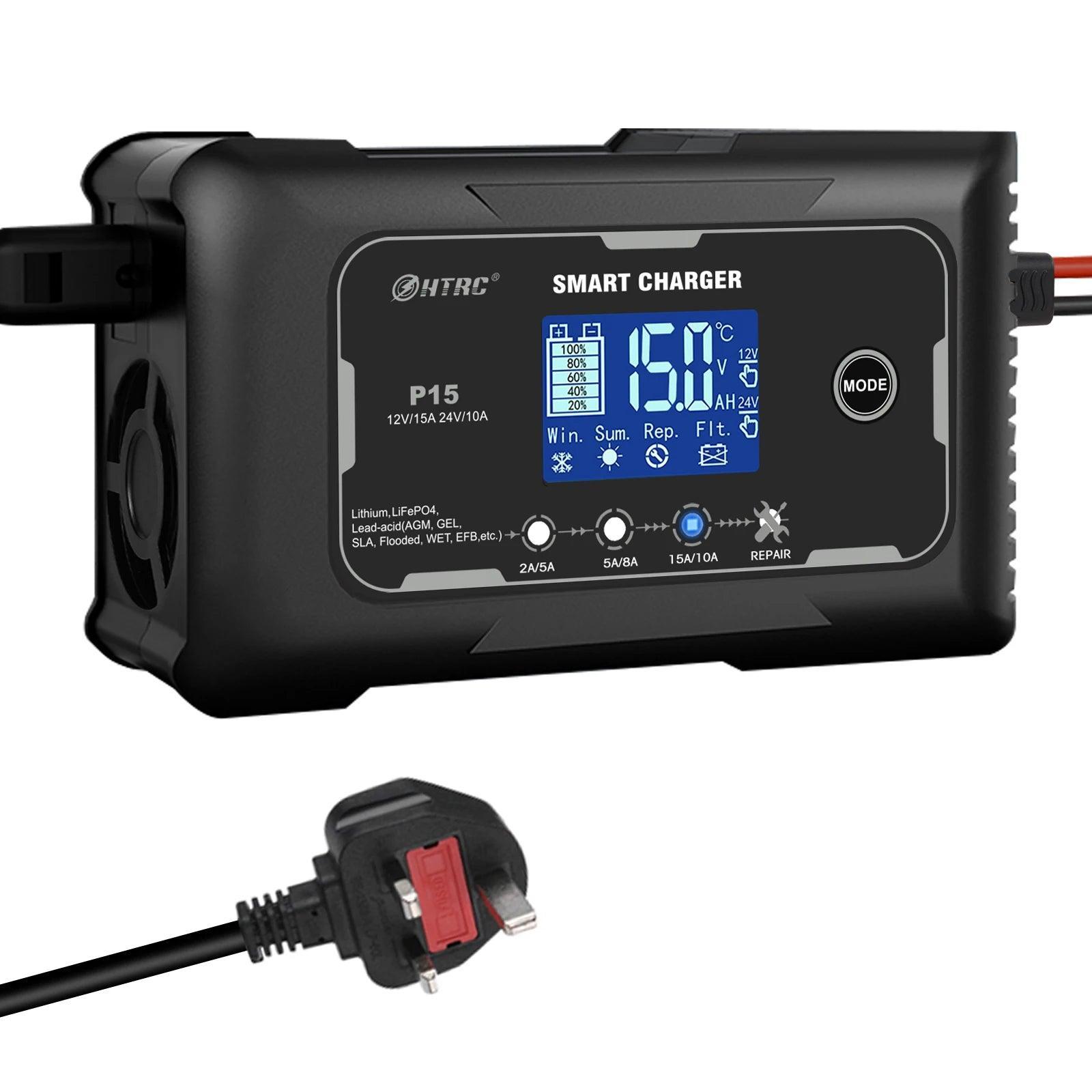 HTRC 15A/20A Smart Battery Charger Automatic Pulse Repair Charge for Lead-Acid Lithium LiFePO4 Battery Car Motorcycle Charger - VirtuousWares.Store