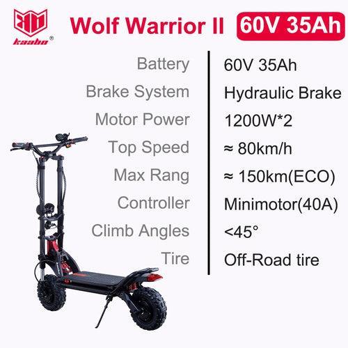 Kaabo Wolf Warrior Scooter 11 Scooter 26Ah 60V 35Ah 1200W*2 Dual Motor - VirtuousWares.Store