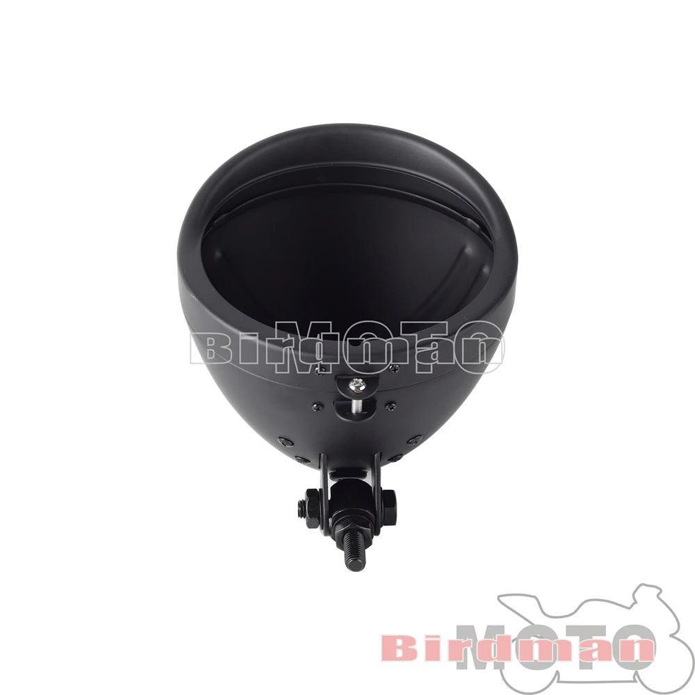 Motorcycle 5.75" Vintage Round Headlight Housing Bucket With Visor - VirtuousWares.Store