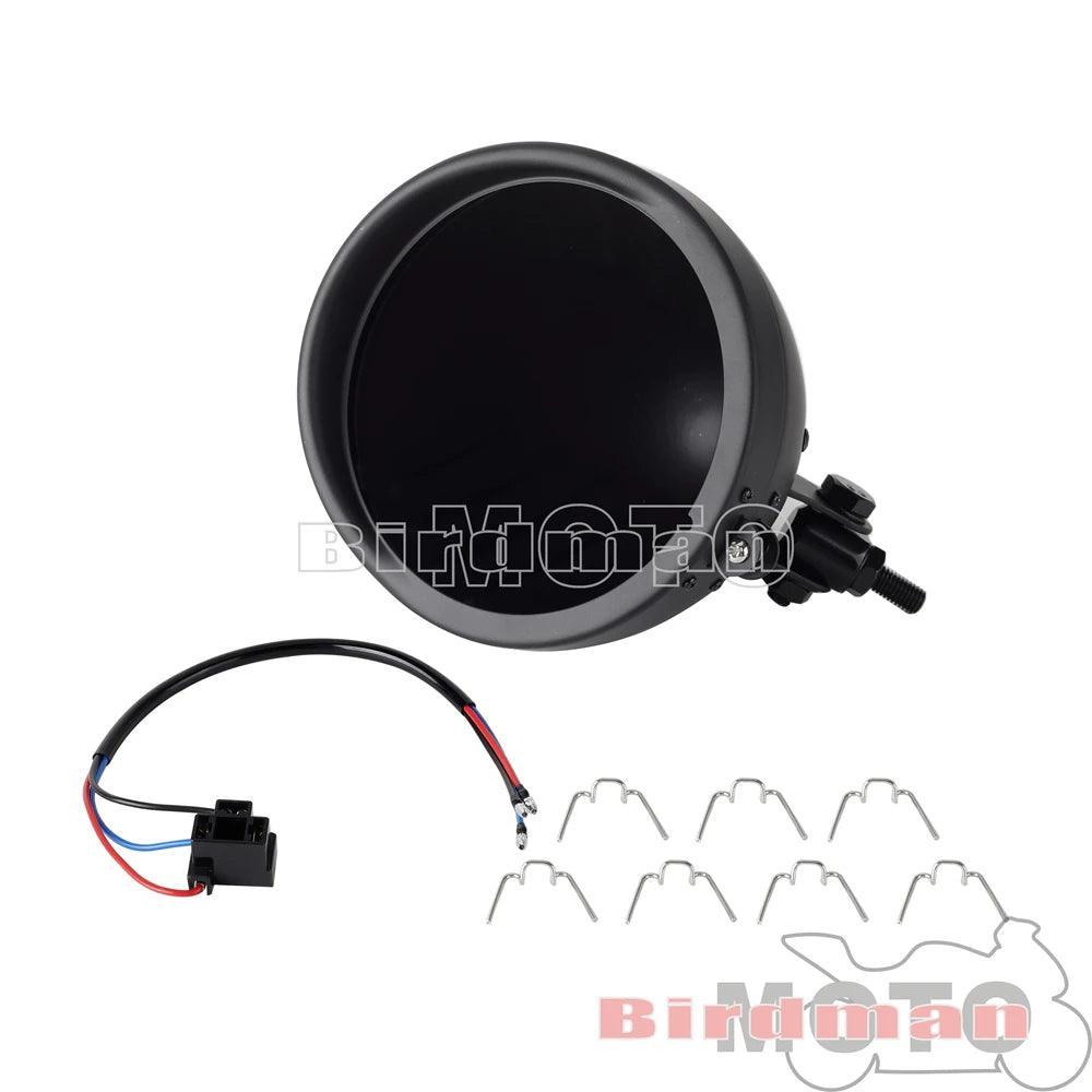 Motorcycle 5.75" Vintage Round Headlight Housing Bucket With Visor - VirtuousWares.Store