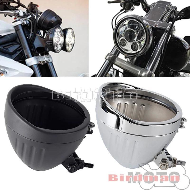Motorcycle 5.75" Vintage Round Headlight Housing Bucket With Visor - VirtuousWares.Store