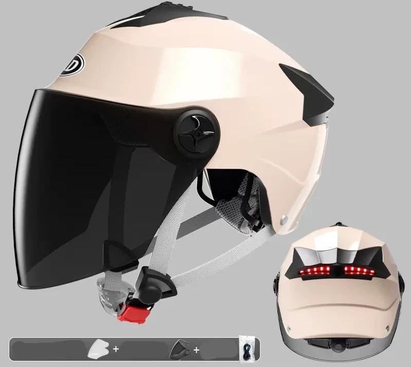 Motorcycle Helmets With Led Lights Moped Helmet Electric Scooter for Men Women With Double Visor Rechargeable Bicycle Light Bike - VirtuousWares.Store