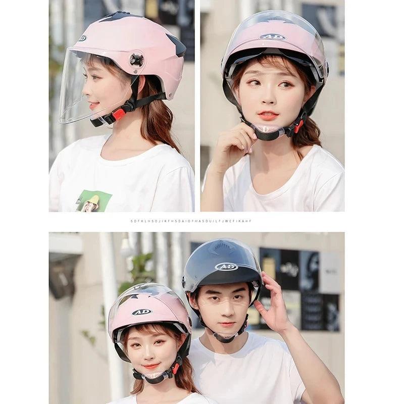 Motorcycle Helmets With Led Lights Moped Helmet Electric Scooter for Men Women With Double Visor Rechargeable Bicycle Light Bike - VirtuousWares.Store