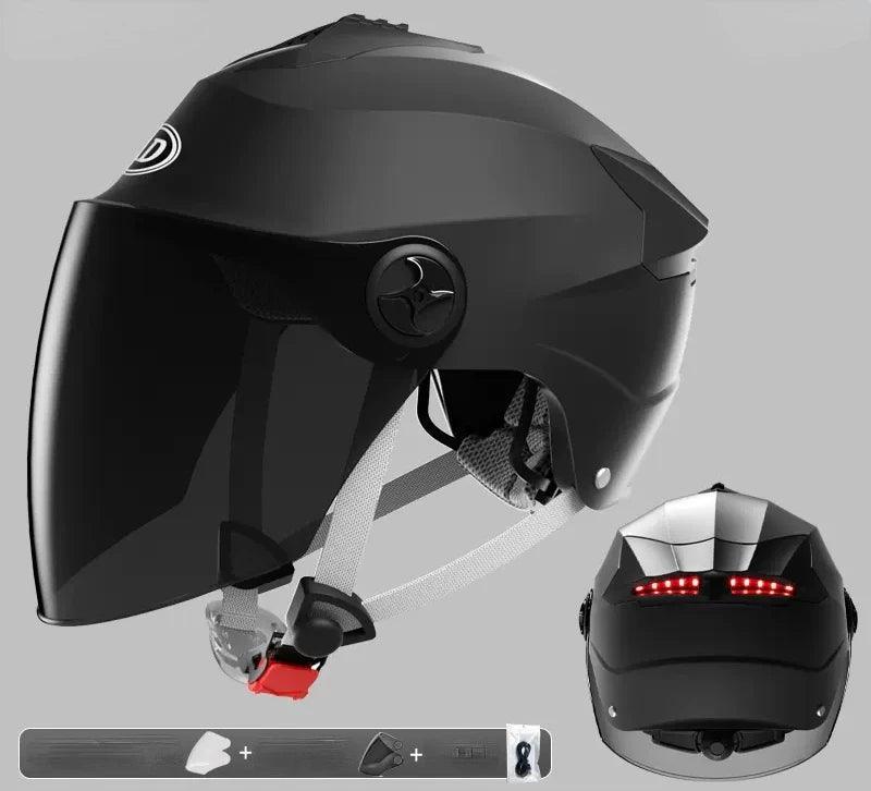 Motorcycle Helmets With Led Lights Moped Helmet Electric Scooter for Men Women With Double Visor Rechargeable Bicycle Light Bike - VirtuousWares.Store