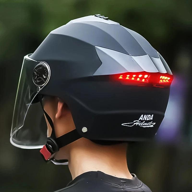 Motorcycle Helmets With Led Lights Moped Helmet Electric Scooter for Men Women With Double Visor Rechargeable Bicycle Light Bike - VirtuousWares.Store