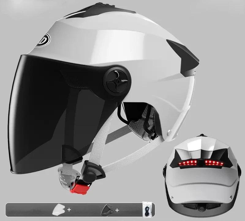 Motorcycle Helmets With Led Lights Moped Helmet Electric Scooter for Men Women With Double Visor Rechargeable Bicycle Light Bike - VirtuousWares.Store