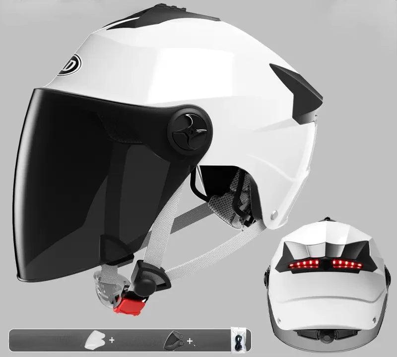 Motorcycle Helmets With Led Lights Moped Helmet Electric Scooter for Men Women With Double Visor Rechargeable Bicycle Light Bike - VirtuousWares.Store