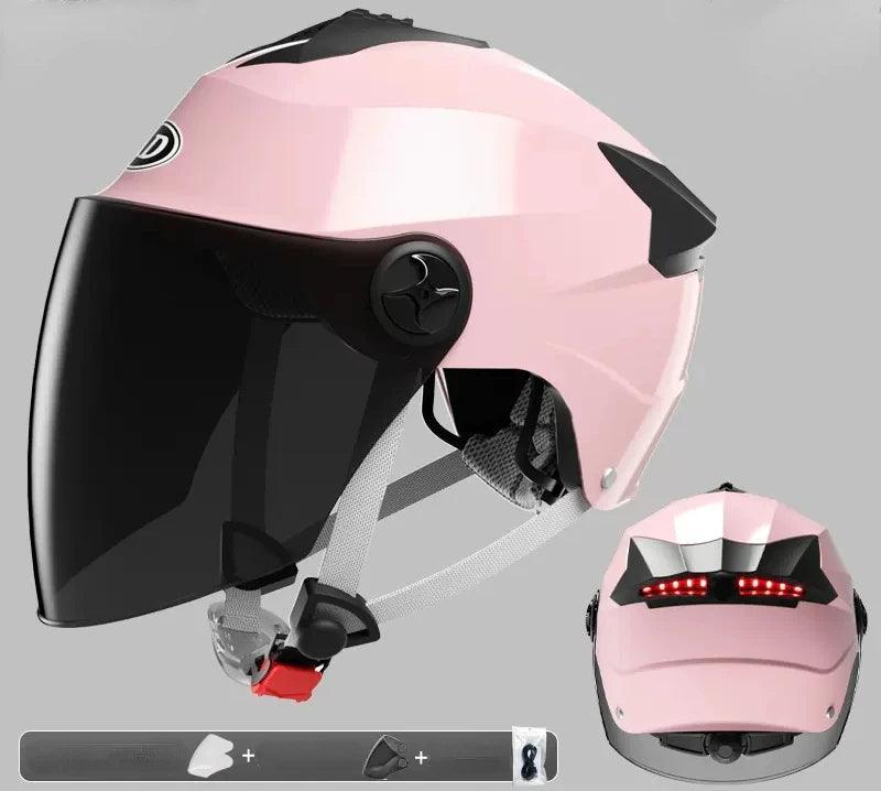 Motorcycle Helmets With Led Lights Moped Helmet Electric Scooter for Men Women With Double Visor Rechargeable Bicycle Light Bike - VirtuousWares.Store