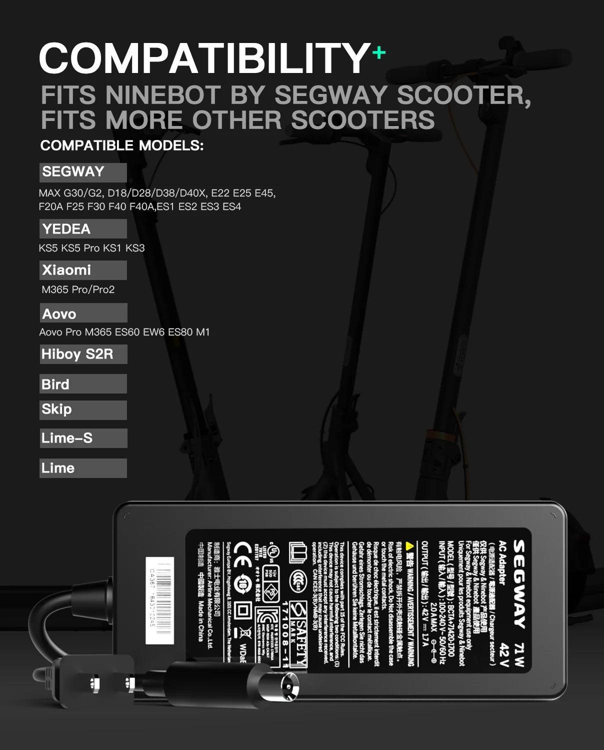 Original Segway 42V 1.7A Charger For Ninebot ES2 ES4 E22 G30LP T15 F30 - VirtuousWares.Store