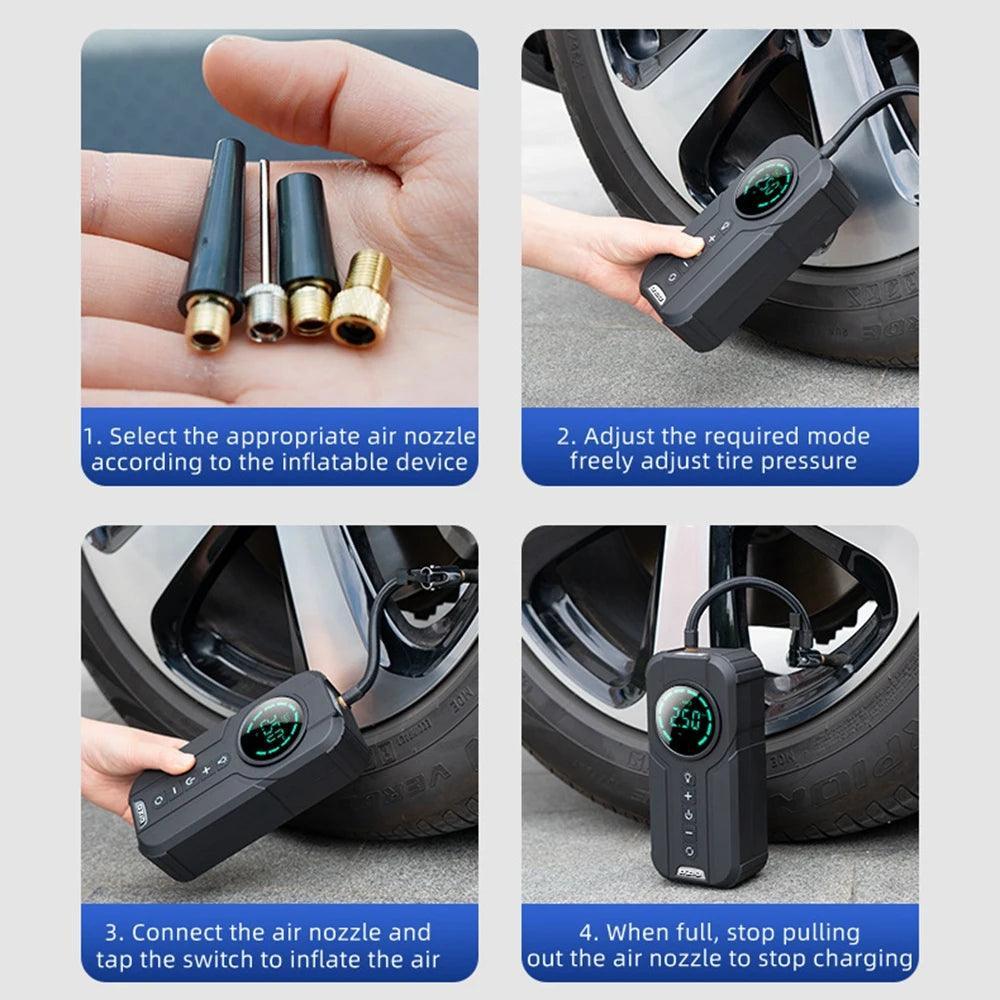 Portable Car Air Pump Power Bank 2 In 1 Wireless Air Compressor Tyre - VirtuousWares.Store