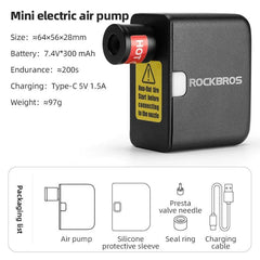 Rockbros Mini Electric Air Pump Portable 100psi Rechargeable - VirtuousWares.Store