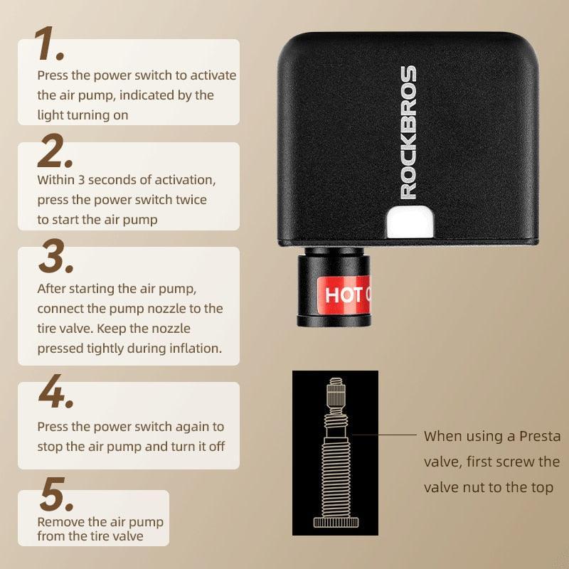 Rockbros Mini Electric Air Pump Portable 100psi Rechargeable - VirtuousWares.Store
