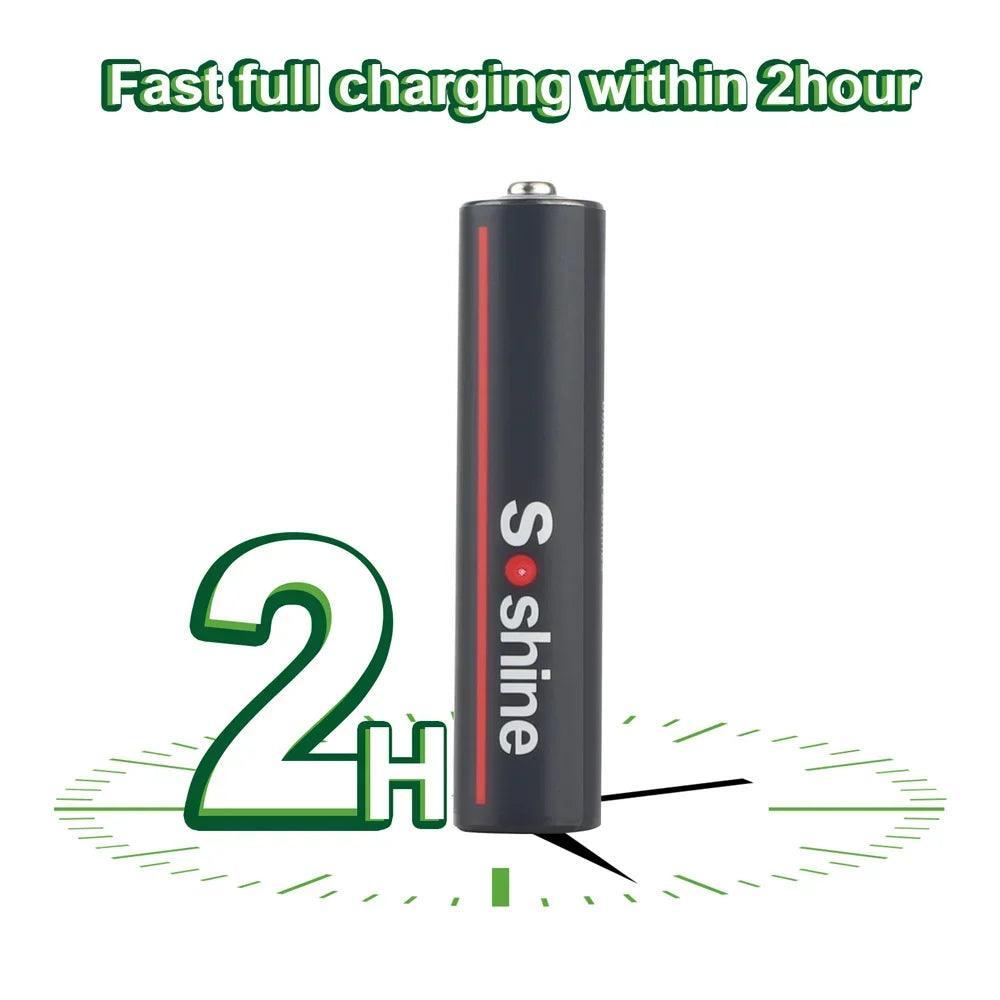Soshine USB Li-ion AAA Rechargeable Battery Aaa 1.5V 600mWh Lithium - VirtuousWares.Store