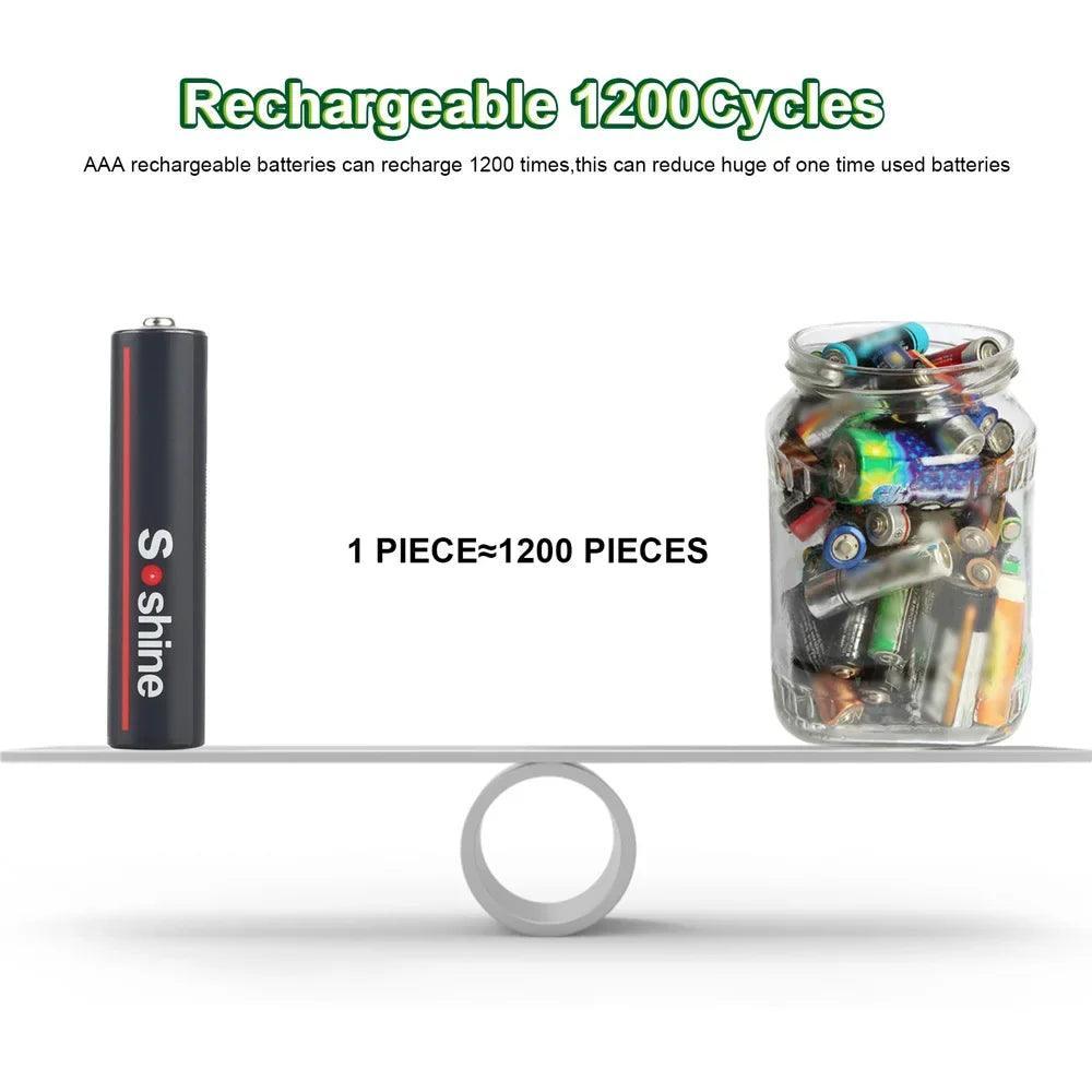 Soshine USB Li-ion AAA Rechargeable Battery Aaa 1.5V 600mWh Lithium - VirtuousWares.Store