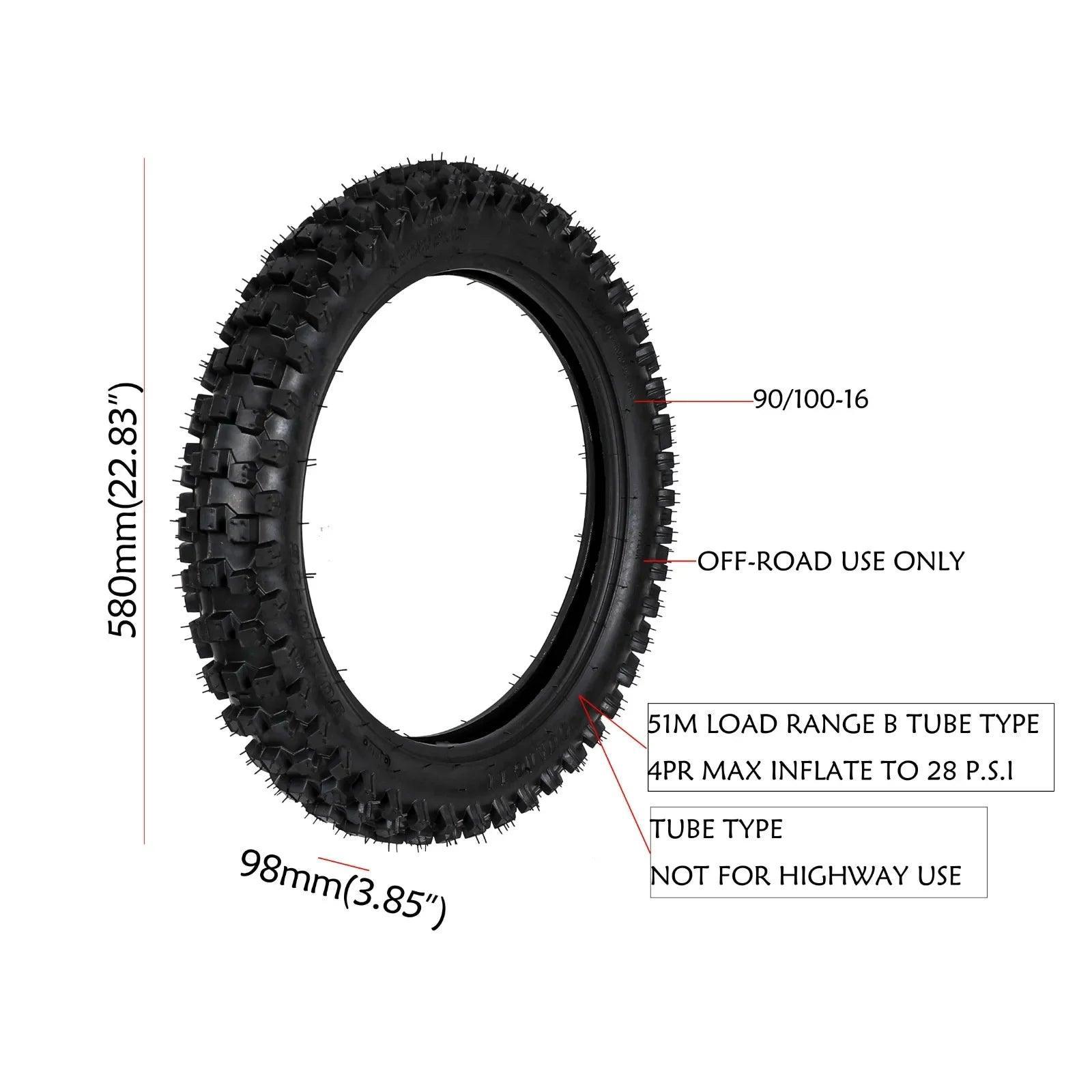 TDPRO 3.50-16 Tube+ 90/100-16 16" Tire Tyre fit 125/150cc Apollo - VirtuousWares.Store