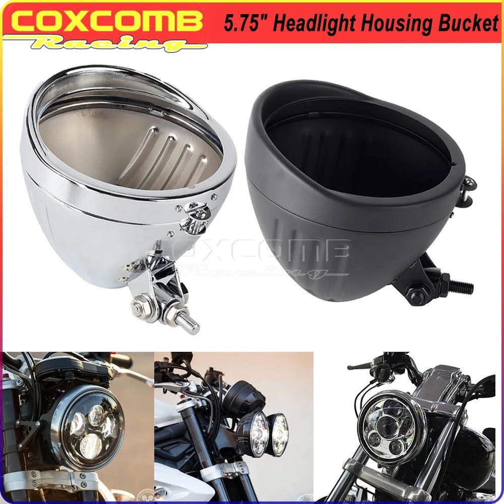 Universal Motorcycle 5.75" Round Headlight Housing Bucket With Visor - VirtuousWares.Store