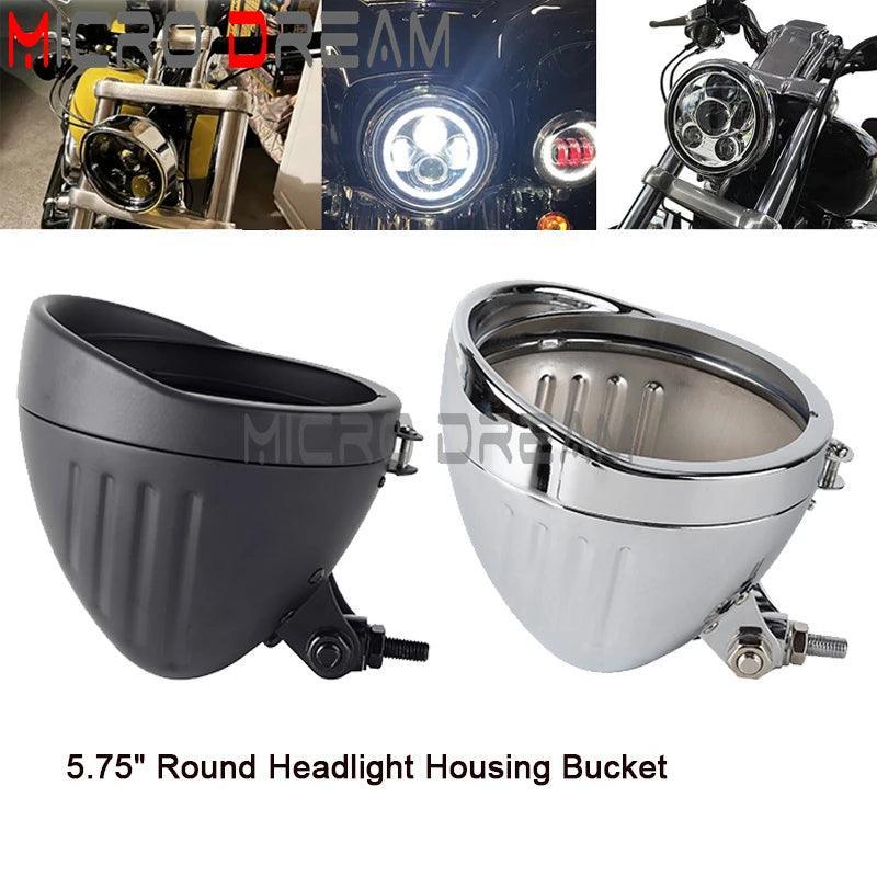 Universal Motorcycle 5.75" Round Wire Harnesst Headlamp Light Shell - VirtuousWares.Store