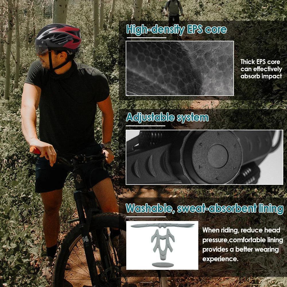VICTGOAL Bicycle Helmet For Men Taillight Magnetic Goggles UV400 Lens - VirtuousWares.Store