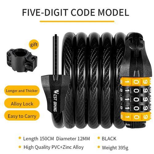 WEST BIKING Bicycle Cable Lock MTB Road Bike Security Steel Cable - VirtuousWares.Store