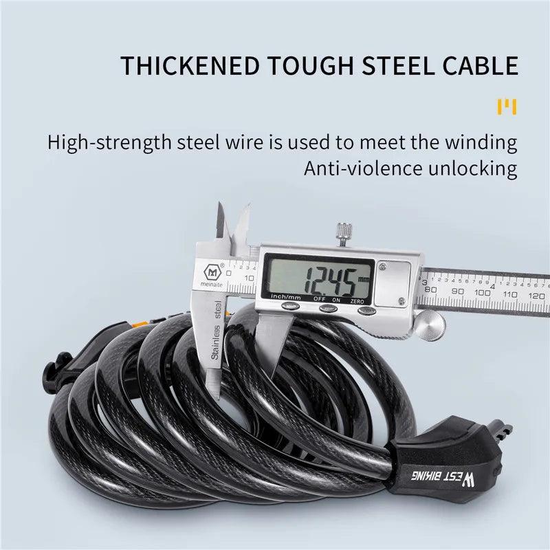 WEST BIKING Bicycle Cable Lock MTB Road Bike Security Steel Cable - VirtuousWares.Store